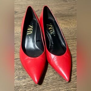 Zara Red Kitten‑Heel Pumps – Size 36 (Made in Spain)